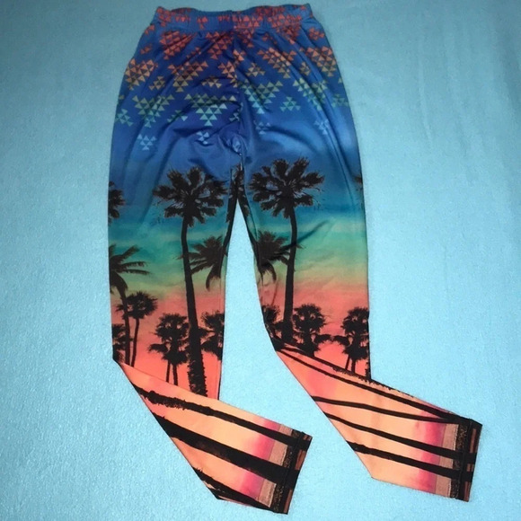𝅺XHILARATION leggings palm trees print elastic waistband size M - Picture 8 of 8